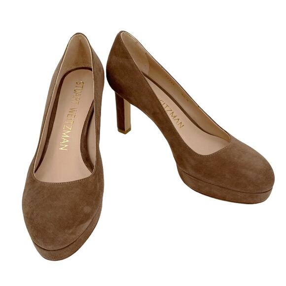 STUART WEITZMAN Larsa Suede Platform Pump in Taupe 6.5M - Picture 1 of 7